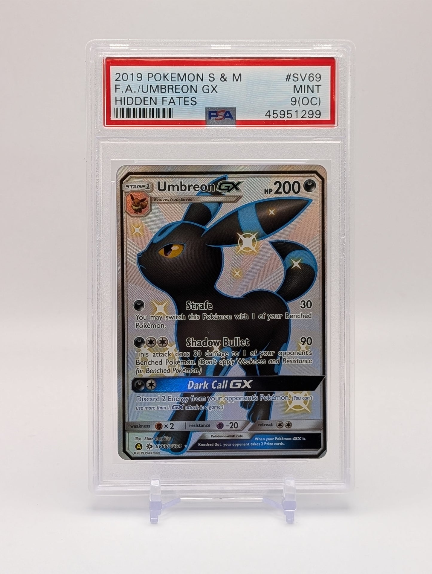 💎 PSA 9 (OC) 2019 Pokémon Hidden Fates Shiny Umbreon GX SV69/SV94 POP 2 💎